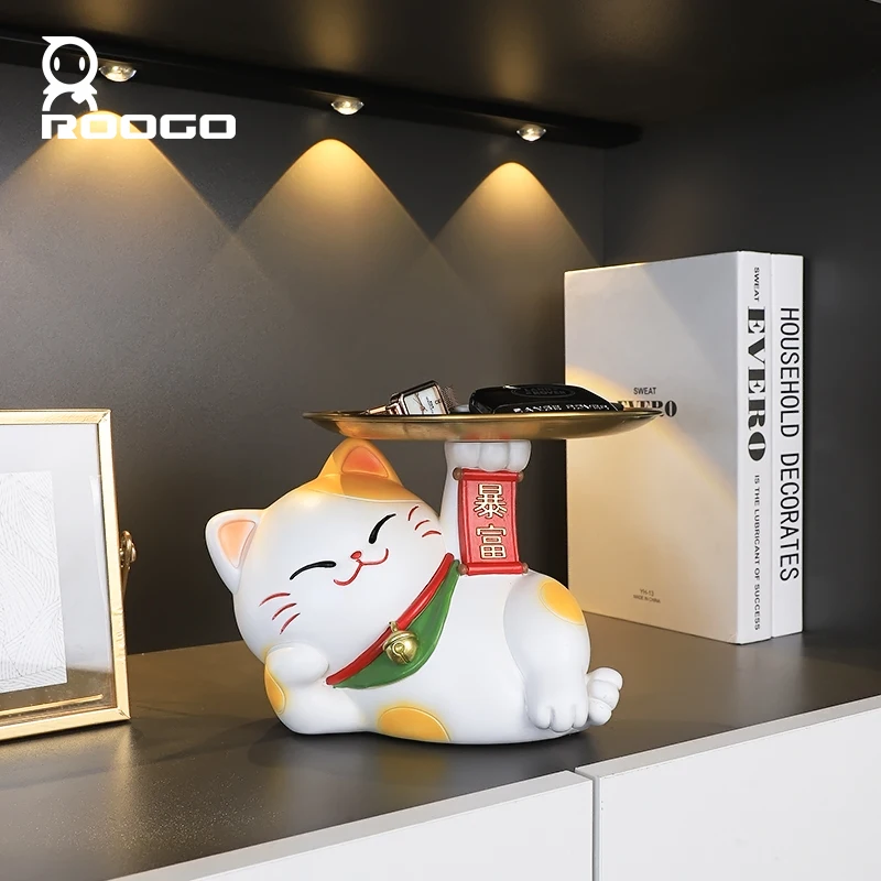 

1 Pcs Lucky Cat Figurine esin Ornament Storage Tray Modern Entrance Key Storage Holder Decoration New Home Living Room Gifts