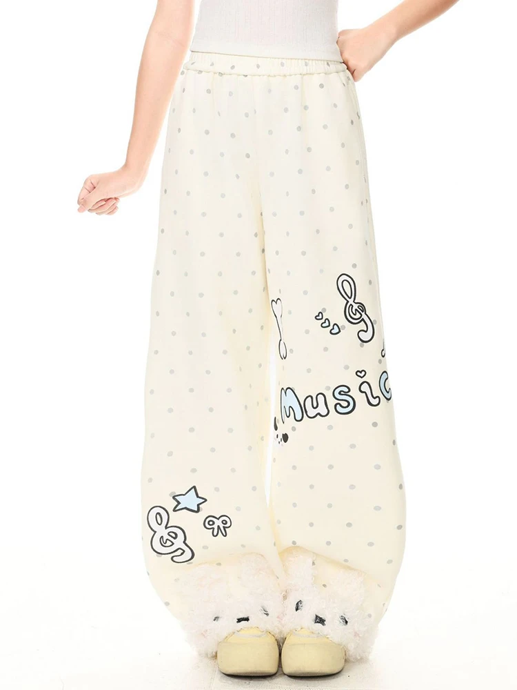 Cute Rabbit Ears Dot Pant Women Fashion Letter High Waist Sweet Trousers Fall Female Preppy Style Female Kawaii Wide Leg Pants