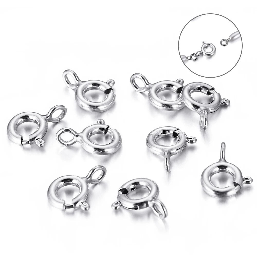 4 pezzi 5/6/8mm 925 Sterling Silver Round Claw chiusure a molla ganci per bracciale collana connettori gioielli fai da te che fanno forniture