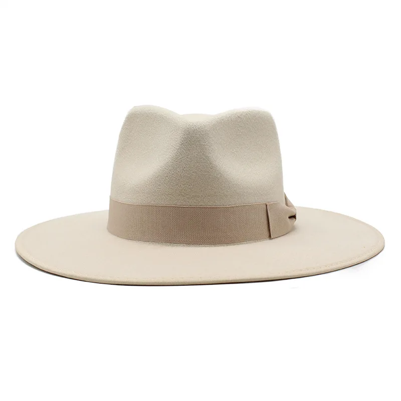 Chapeau haut de forme de jazz beige à bord couvert pour hommes et femmes, casquette Fedora en feutre S Bowvétérans t, goutte d'eau, européen et américain