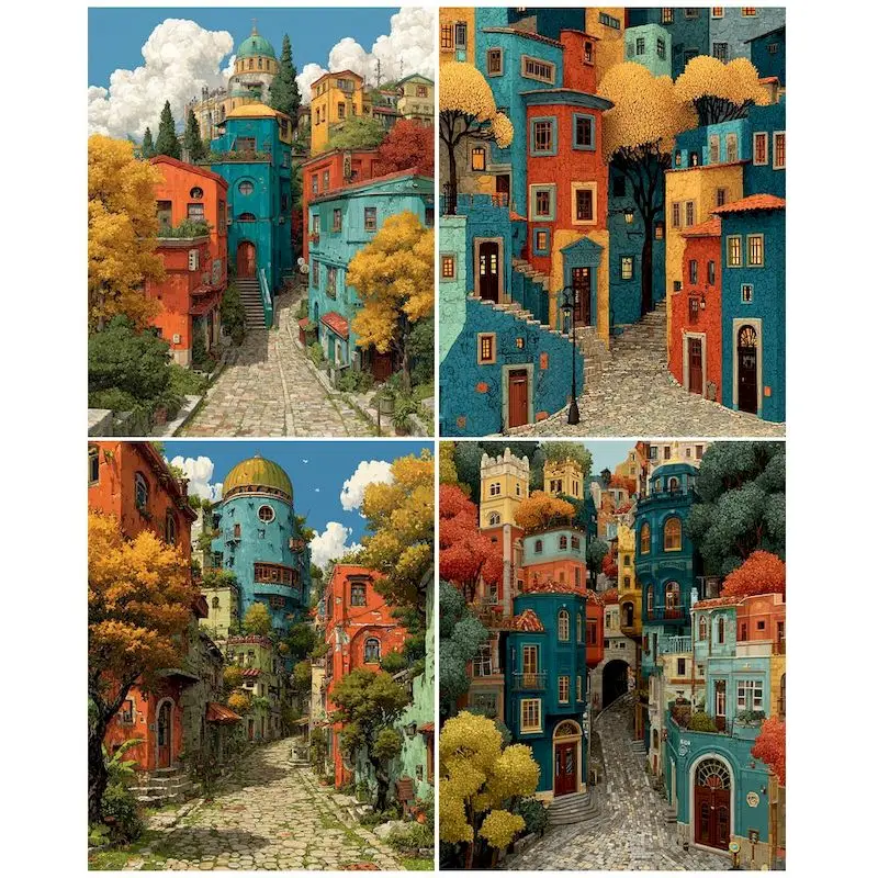 

CHENISTORY Coloring By Number Colorful Stone House Handpainted Art Drawing On Canvas Acrylic Picture By NumbersHome Decoration