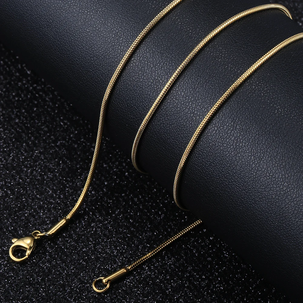 Womens Mens 0.9/1.2/1.5/2mm Round Snake Necklace Gold Color Serpentine Chain Necklace 22inch Jewelry Gifts HKNM184