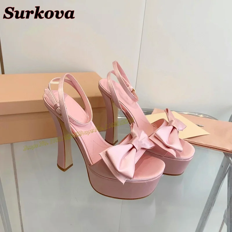 

Pink Leather Elegant Sandals Women Round Toe Thick Heel Platform Sandals Ladies Luxury Sexy Simple Dress Satin Women Heels 2024