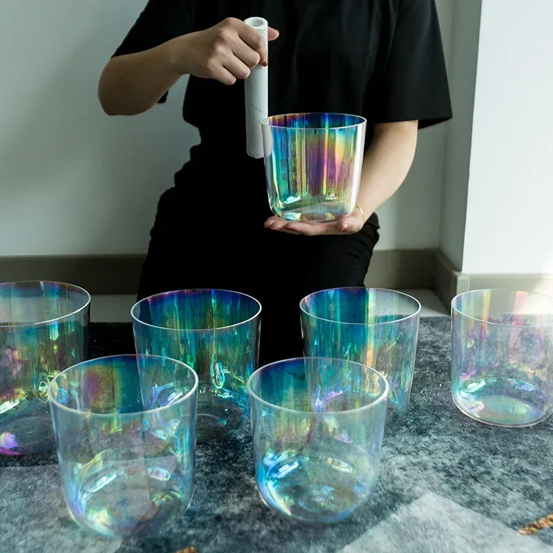 

singing bowl, colorful aurora music bowl, playing instrument, yoga meditation sound therapy