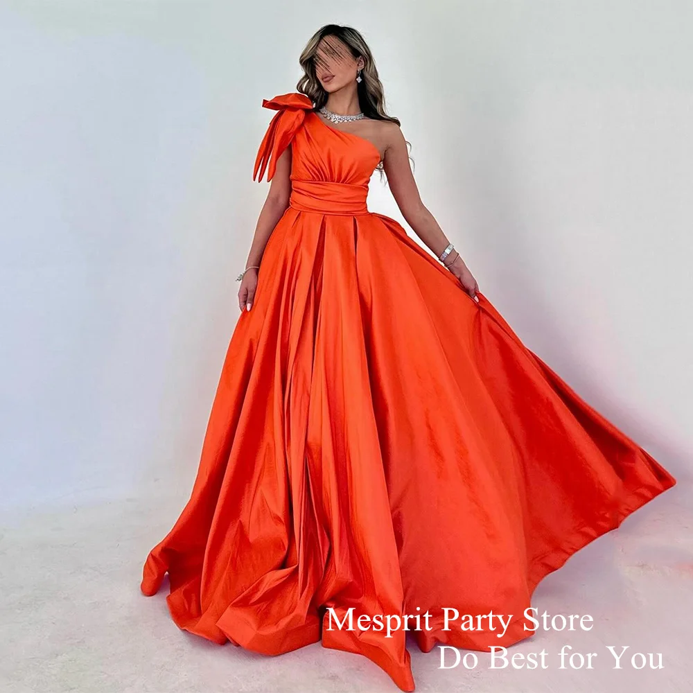 Orange Prom Dress Sexy One Shoulder Sleeveless Bow Pleat A Line Satin Formal Gown Robe De Soiree Simple Evening Dresses