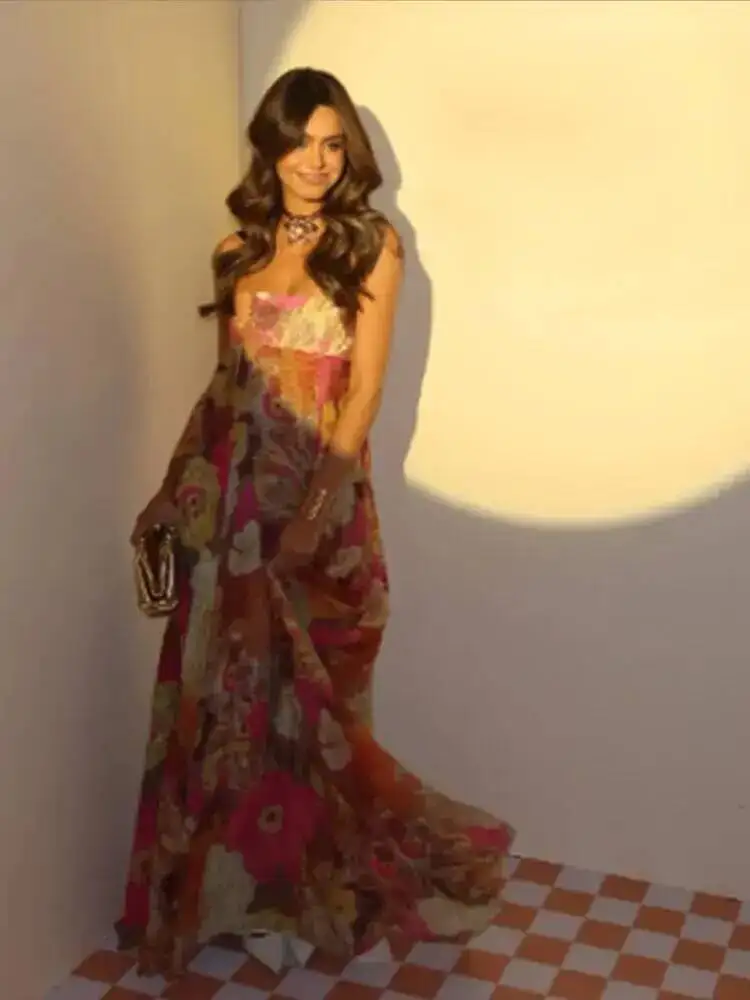 Eleganckie, plisowane sukienki bez ramiączek z nadrukiem, damskie, nowe, bez rękawów, z odkrytymi ramionami, długie sukienki maxi, letnie, eleganckie sukienki na bal, imprezę, damskie vestidos.