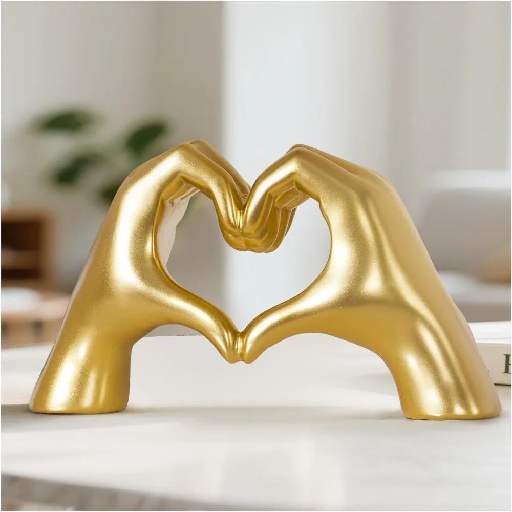 Escultura Moderna de Dedo em Gesto de Amor, Decoração Dourada para Estante de Livros e Mesa, Estátua de Mão em Forma de Coração para Decoração de Sala de Estar e Quarto