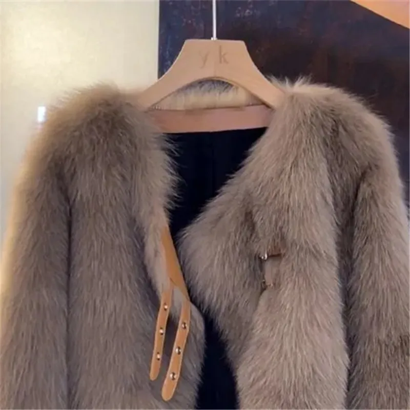 Imitation Fox Fur Coat Women 2026 Autumn Winter New Korean Fashion O-Neck Long Sleeves Short Fur Jacket Female Outerwear W1162