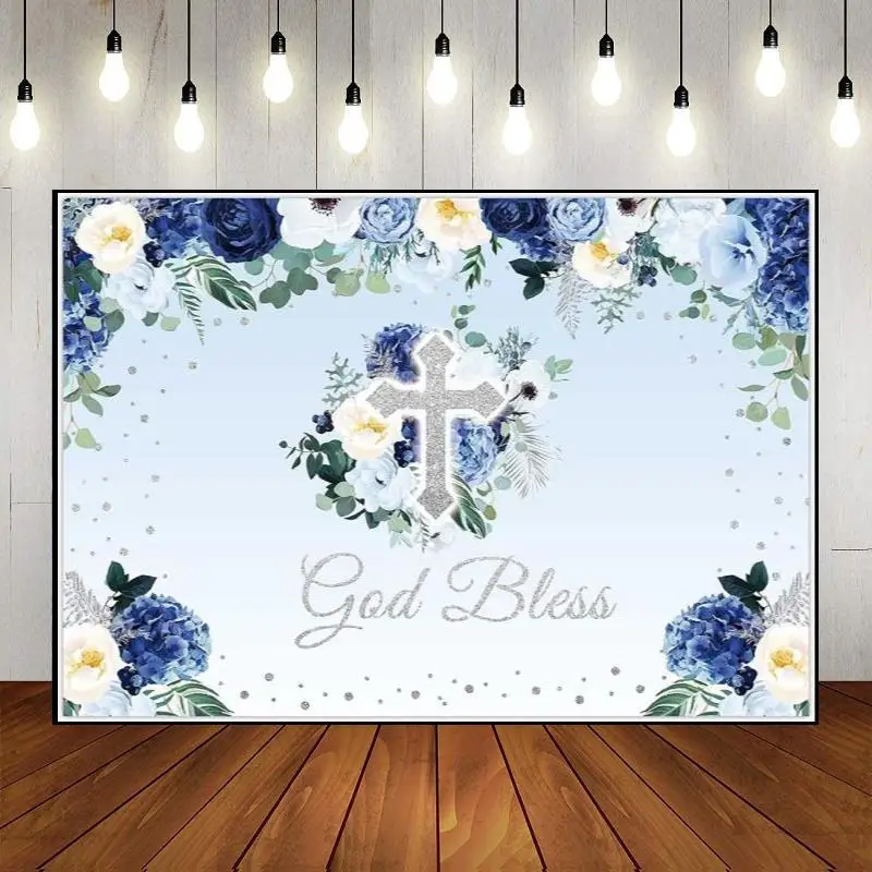 

Background Decoration Baby Shower God Bless Theme Photography Happy Birthday First Holy Communion Christening Backdrop Party