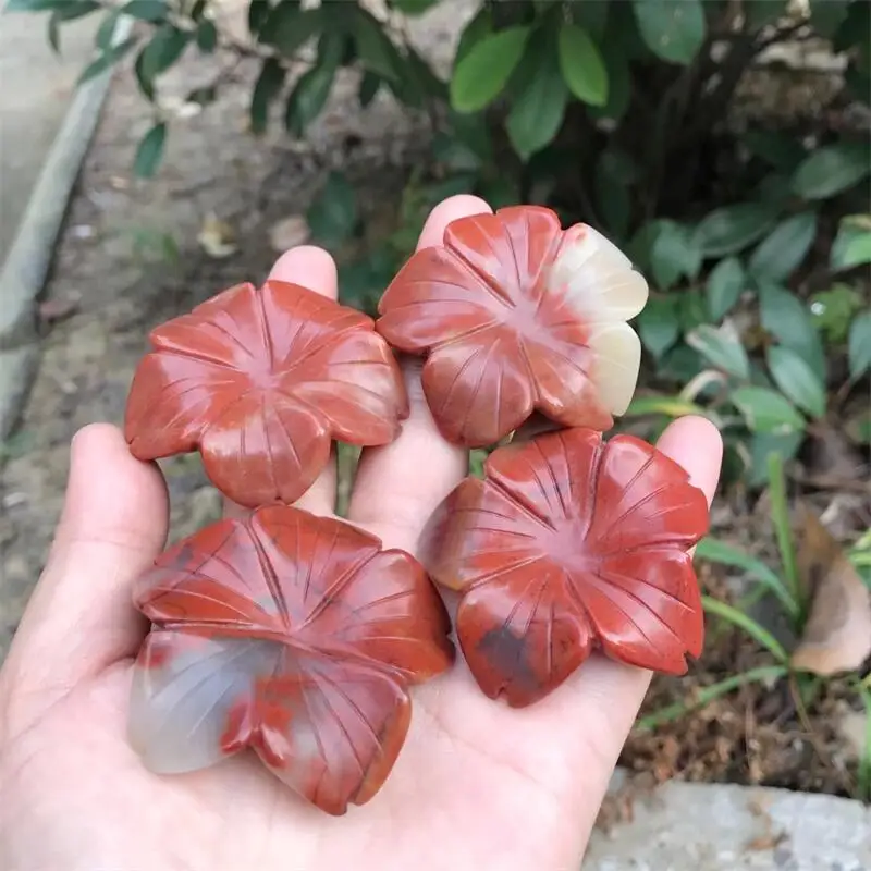 4.7cm Natural Gemstones Red Jasper Flower Carved Craft StonesCrystals Statues Room Decor Healing Gift 1pcs