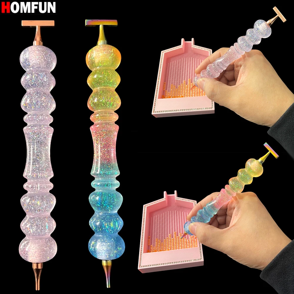 HOMFUN New Diamond Painting Pen，Dreamy Embroidery Threaded Dot Drill Tool，Multifunctional Metal Screw Thread Tips Accessories