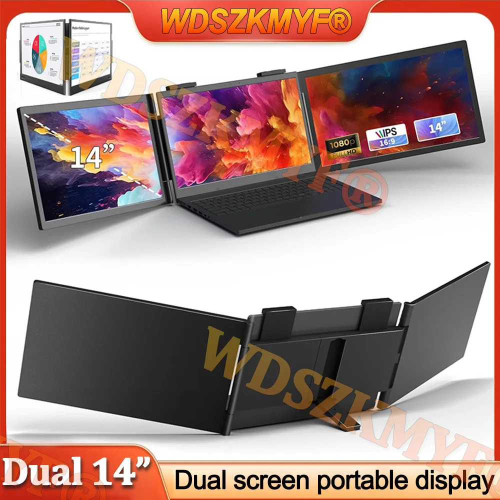 

NEW 14"15.6" Portable dual monitor, FHD 1080P IPS screen USB-C laptop extender for trading/programming/gaming Second display