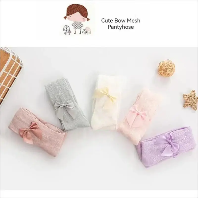 1Pairs Baby Tights Spring Autumn Solid Color Toddler Baby Pantyhose Mesh Bowknot Pantyhose Dance Tights Leggings for Girls