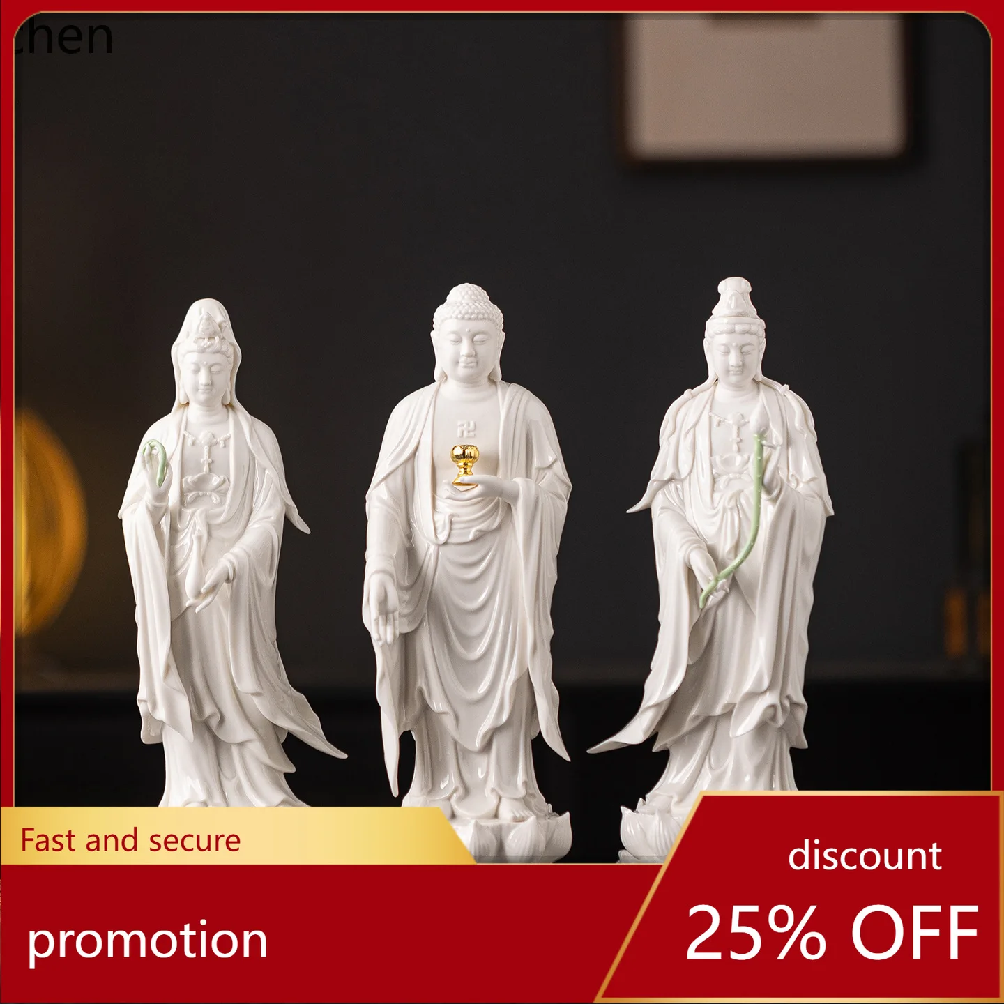 Cz-Keramikstatue der drei Heiligen, Buddha-Statue, Sahar-Set, Ksitigarbha, Sakyamuni, reine Vase, Guanyin, Mahasthamaprapta, Bodhisattva-Ornamente