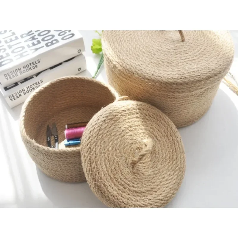 

Storage Basket Linen Table Top Sundries Hand Woven Storage Desktop Organizer Laundry Baskets Storage Box Sundries Organization