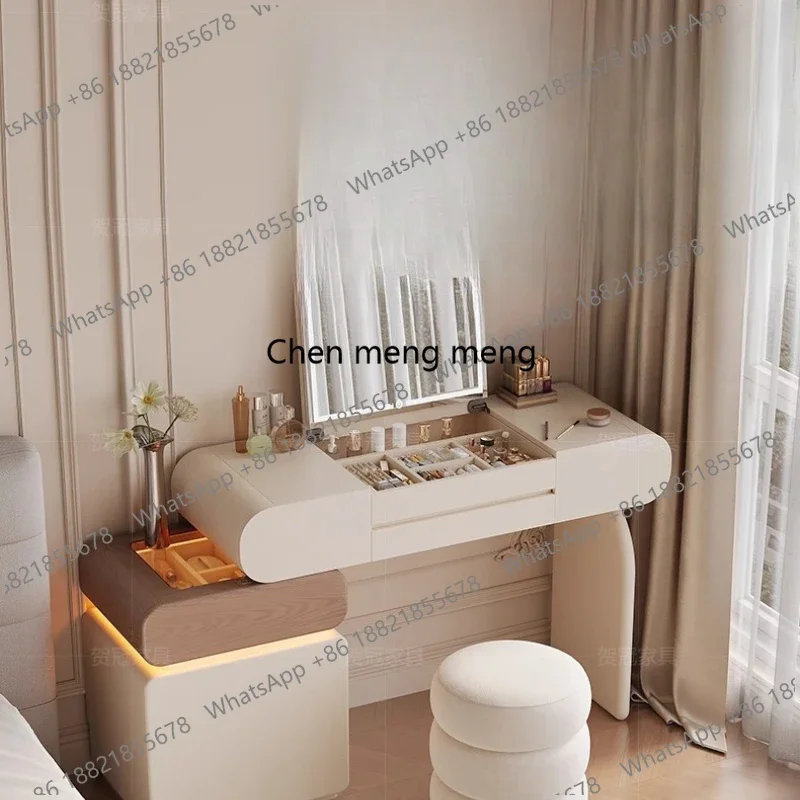 

E136 Rustic Glass Top Dressing Table Light Strip Design Makeup Chair Dressing Table Mirror Stand Women Penteadeiras Rome Furnit