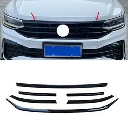For Volkswagen Tiguan 2022 2023 ABS Glossy black Front Grille Sports Black Body Kit Center Grill molding Cover Strip Trim 6PCS