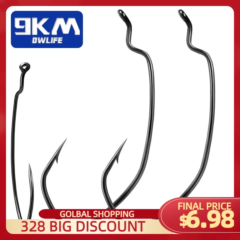 9KM EWG Offset Worm Hooks 25~100Pcs Texas Rig Hooks Eye Down Shot Bass Hook Wide Gap Soft Bait Hooks Freshwater Saltwater 4~2/0#