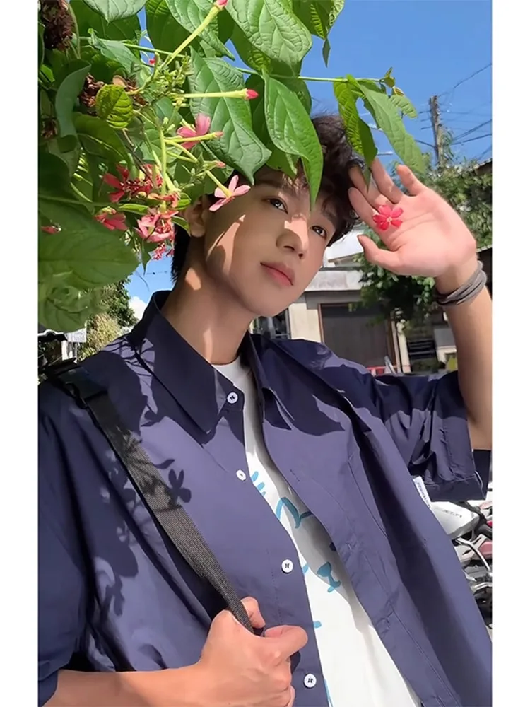 

Blue ort Sve Casual irt Men's Summer Vintage Sle f Sve Outerwear Loose Fit Trendy Youth ular Regular Length