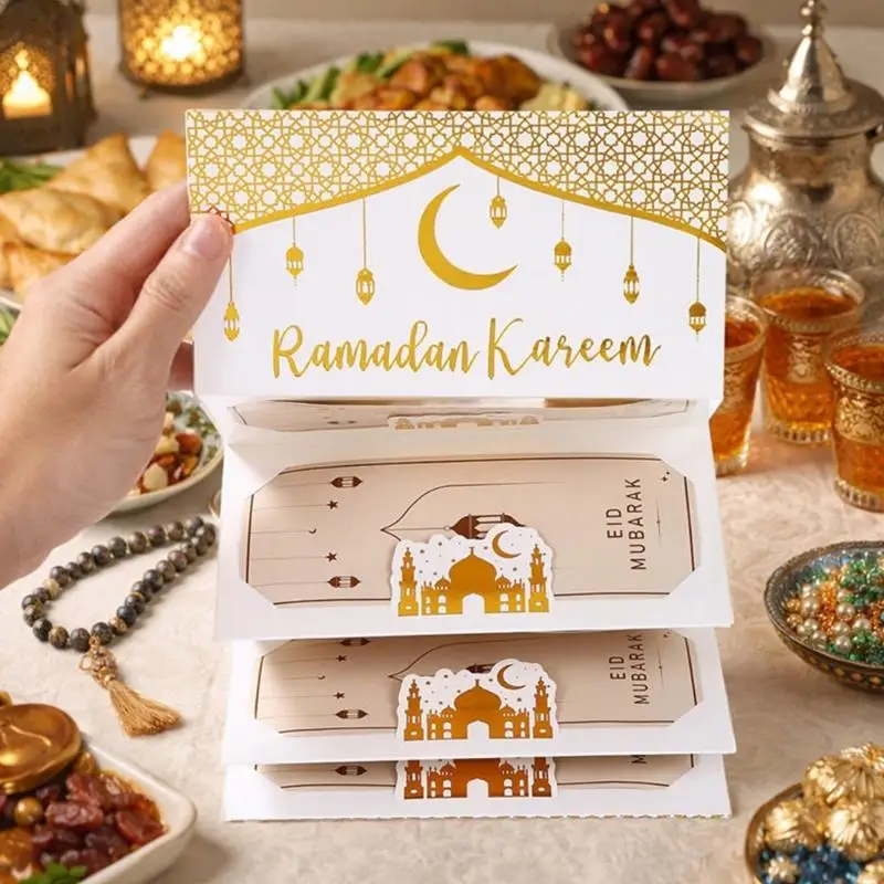 4Pcs Eid Festival Cash Gift Card Envelopes with 6 Slots Money Recycled Paper Envelopes For Holiday Gifts Exchanges 896C
