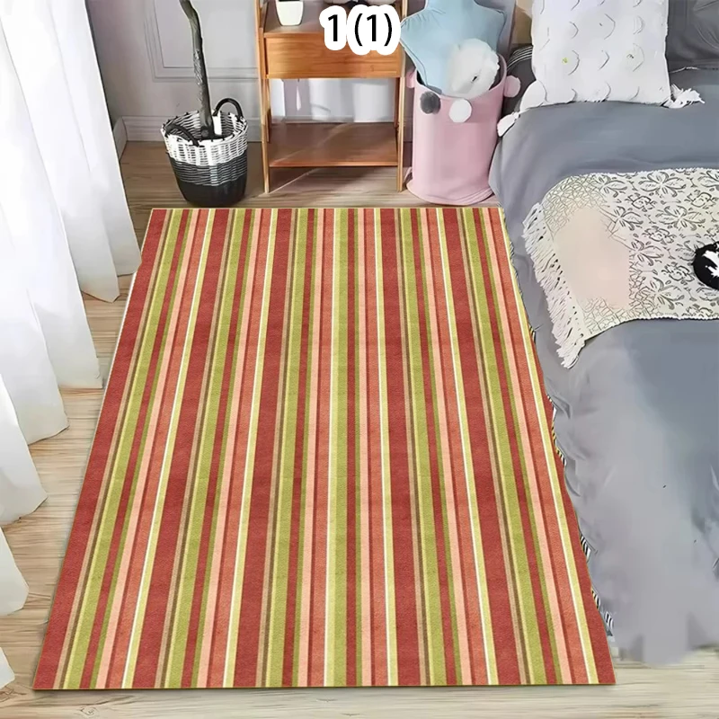 Rectangular Carpet Vintage Striped Pattern Colorful Pastel Tone Soft Decorative Floor Mat for Living Room Bedroom Home Decor