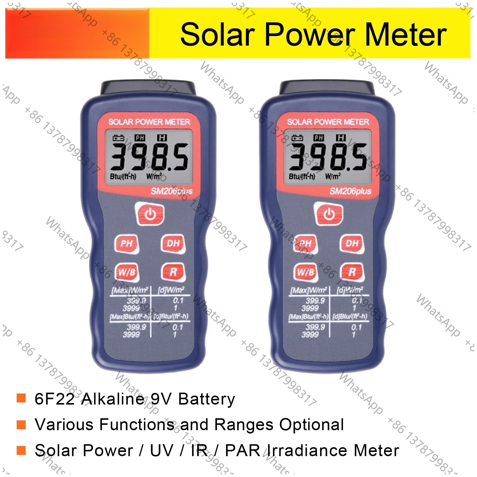 Handheld Solar Power Meter Solar Radiation & Irradiance Meter UV IR Light Meter PV Photovoltaic Tester W/m² Btu