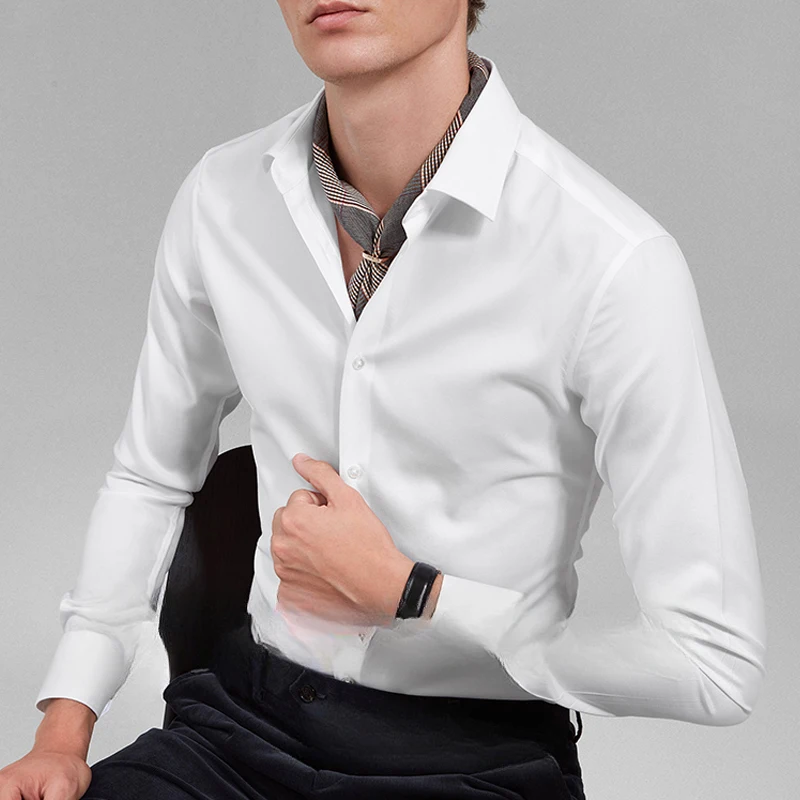 White shirt men\'s long sleeved light luxury high-end business shirt wrinkle resistant business black formal size shirt