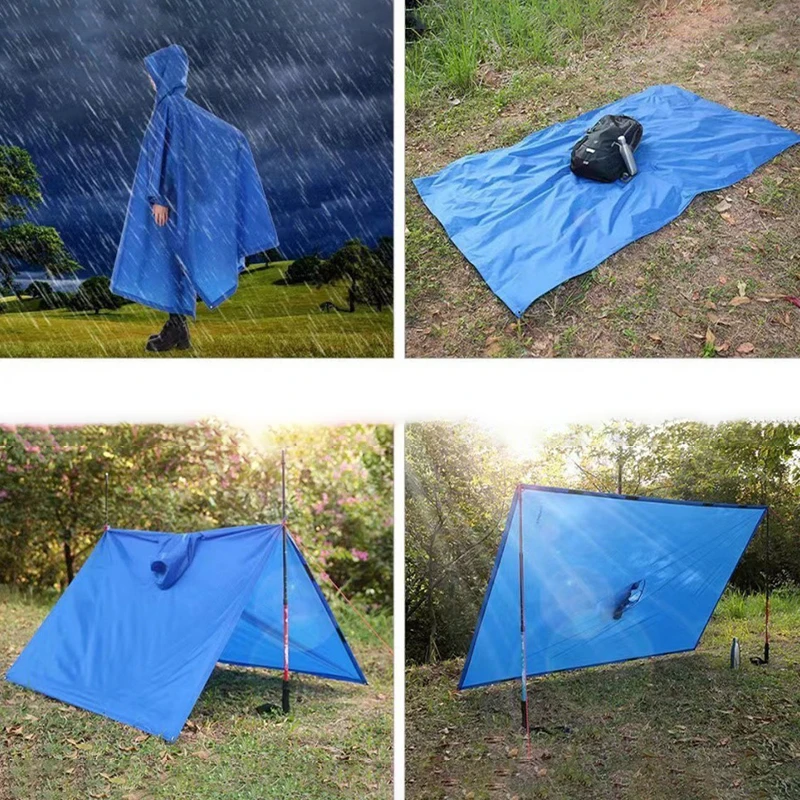 3 In 1 Outdoor Raincoat Hooded Sleeve Waterproof Rain Poncho Motorcycle Rain Cover Camping Hiking Travel Rainwear Tent Equipment