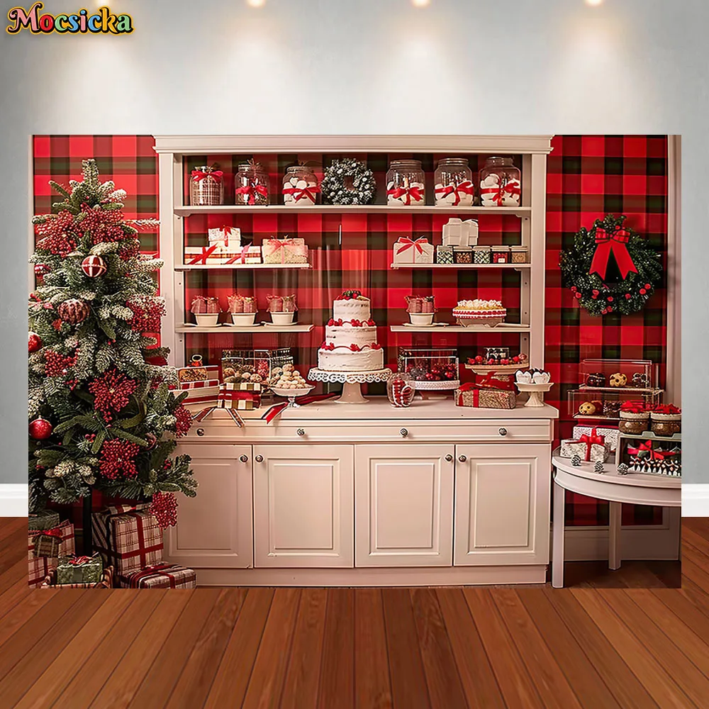 Mocsicka Photography Background Christmas Kitchen Cabinet Garland Xmas Tree Decoration Family portrait Photo Studio Props Banner