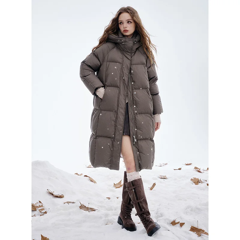 ELFSACK 2025, winternieuwkomers, casual losse lange donsjas met hoge hals en capuchon voor dames