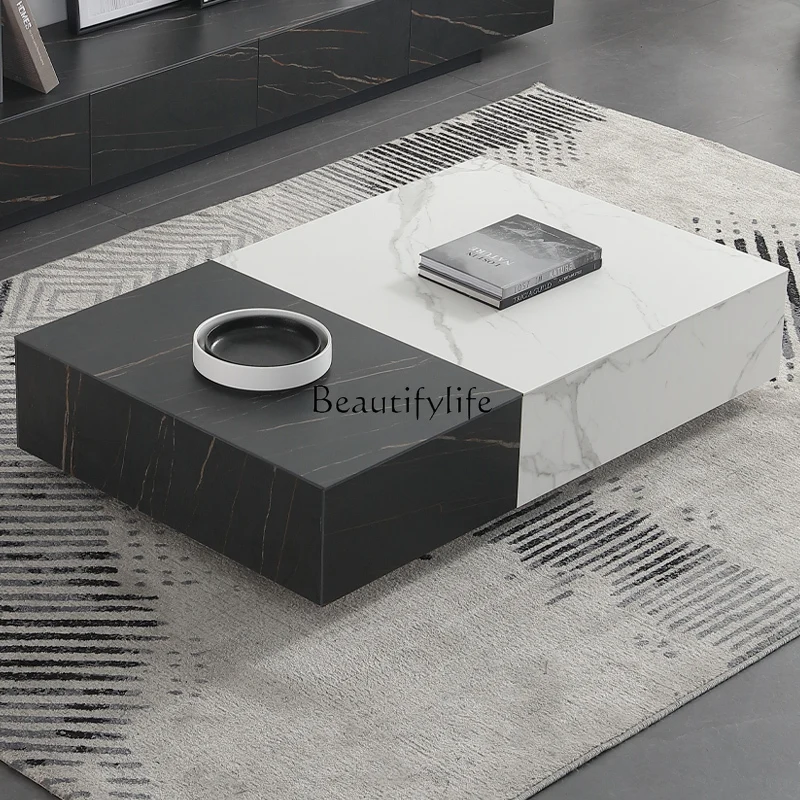 

Italian light luxury rock slab TV cabinet rock slab household living room coffee table