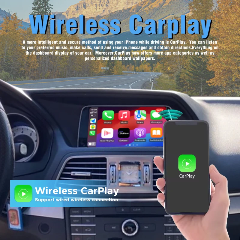 واجهة CarPlay اللاسلكية لمرسيدس بنز الفئة E W212 E كوبيه C207 أندرويد السيارات مشغل ديفيدي للسيارة مرآة ربط الملاحة