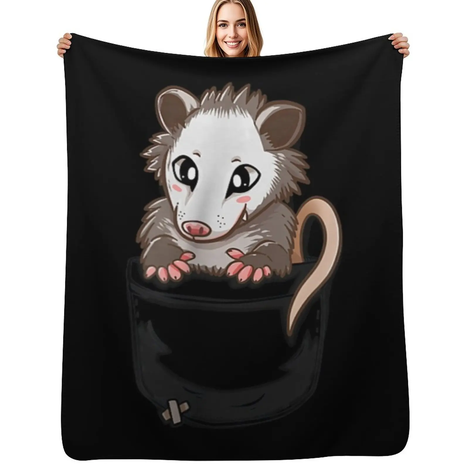 

Pocket Cute Opossum Throw Blanket Kid'S Soft Plush Plaid For Baby Picnic Blankets