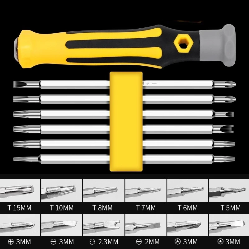 12 In 1 Screwdriver Set Magnetic Bit Cross Flat Shaped Screwdriver Head Multifunctional Precision Handheld Maintenance Tool