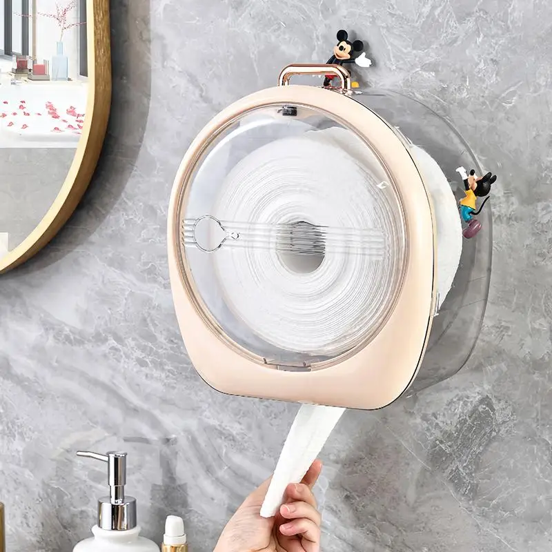 透明なティッシュホルダーフェイスタオル収納ボックス壁掛け非穴あき収納ラック防水ロール紙ボックストイレットペーパー