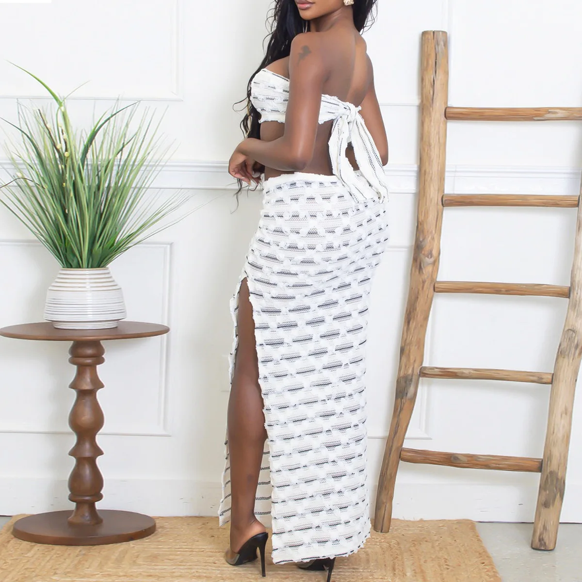 봄과 가을 신상 우아한 배꼽 노출 스트랩 3D 장식 유럽 및 미국 스타일 여성 드레스 세트