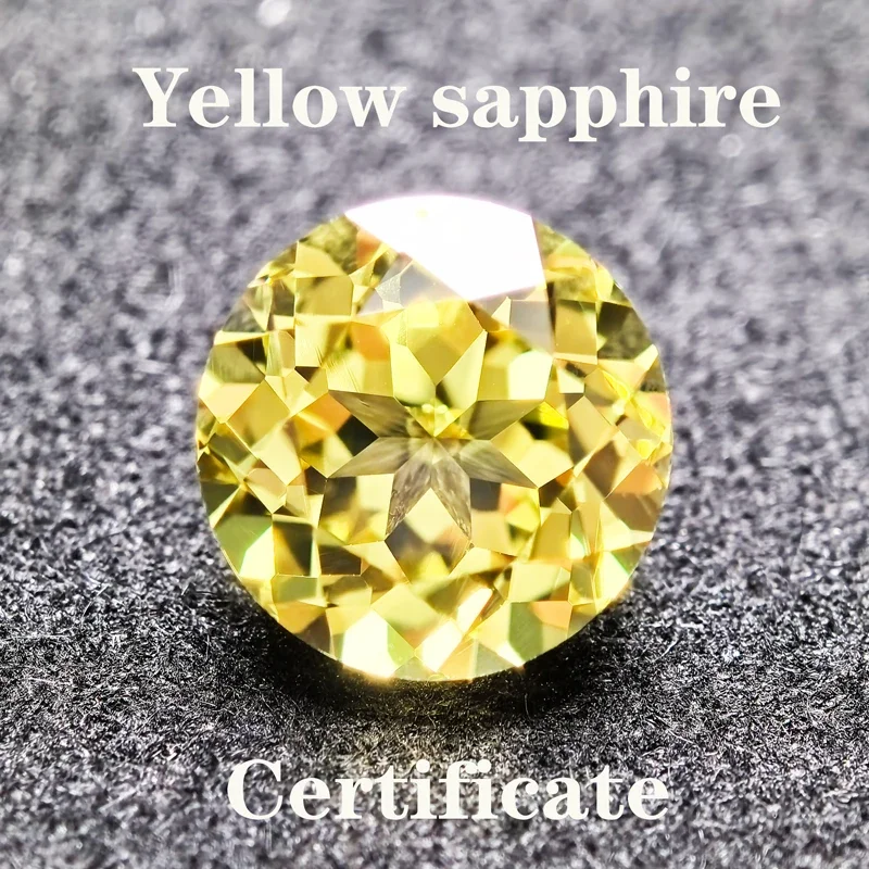 Lab Grown Sapphire Yellow Color Round Shaped Extremely Shiny Quality DIY Ring Necklace Earrings Main Materials  AGL Certificate