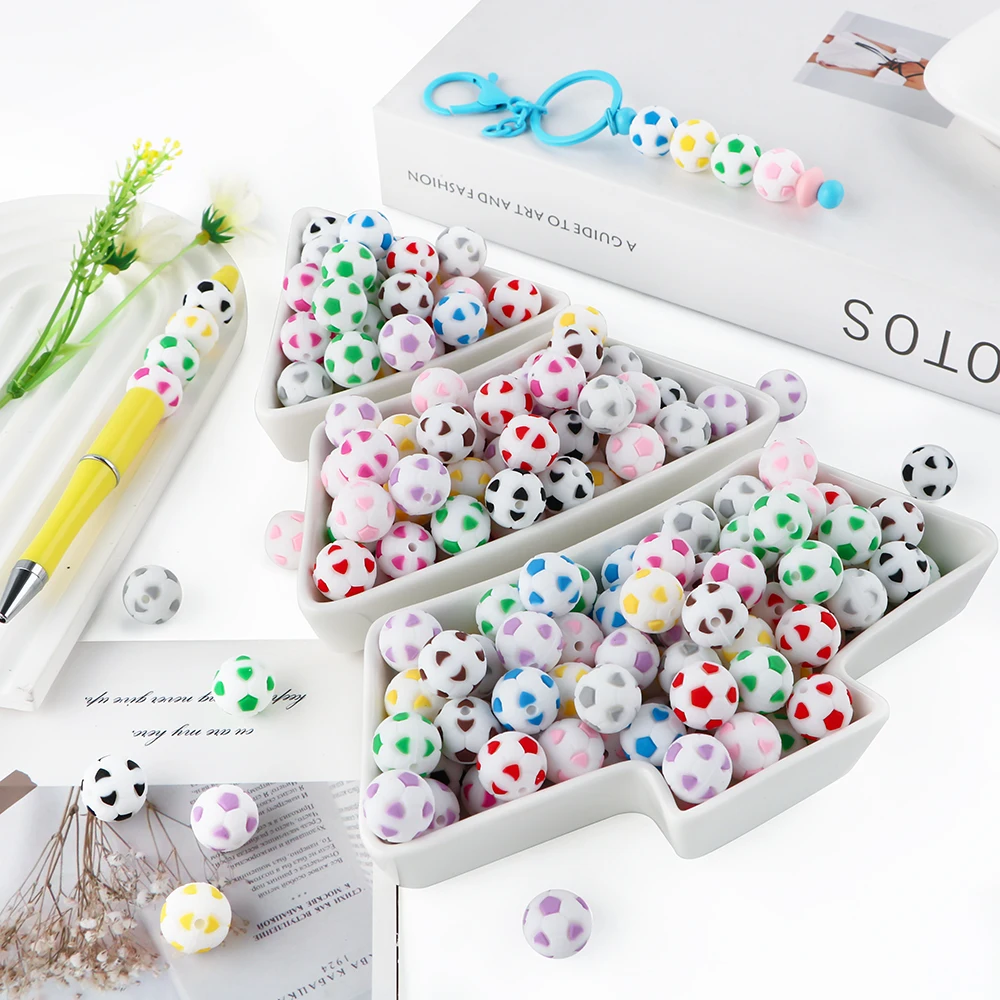 5–10 Stück 15 mm Fußballperlen, bunte runde Silikonperlen für die Schmuckherstellung, DIY-Armband, Halskette, Ohrringe, handgefertigte Accessoires