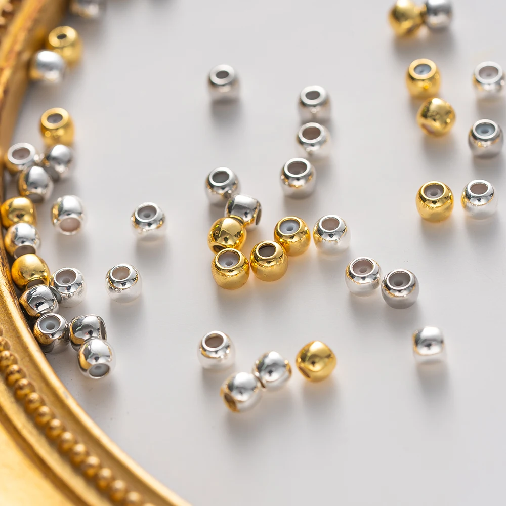 20 pz 18 K Placcato Oro Tappo Perline Inserto di Silicone Rotondo Lunghezza Regolare Perline Del Distanziatore per Il Braccialetto FAI DA TE Creazione di Gioielli Risultati