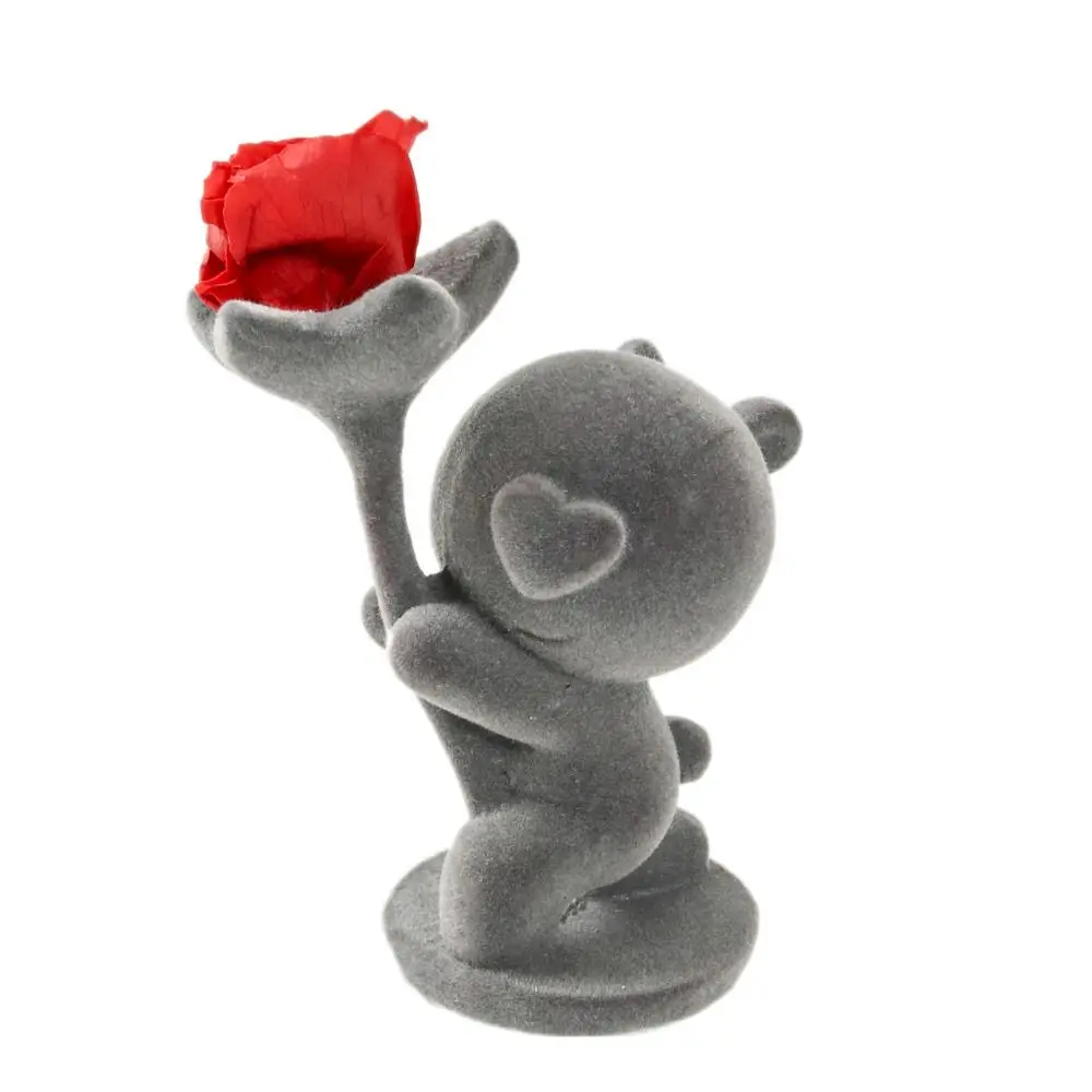 Estatua de flor de oso Artificial, posición de arrodillado, figura de oso de Animal flocado hecha a mano, decoración artesanal