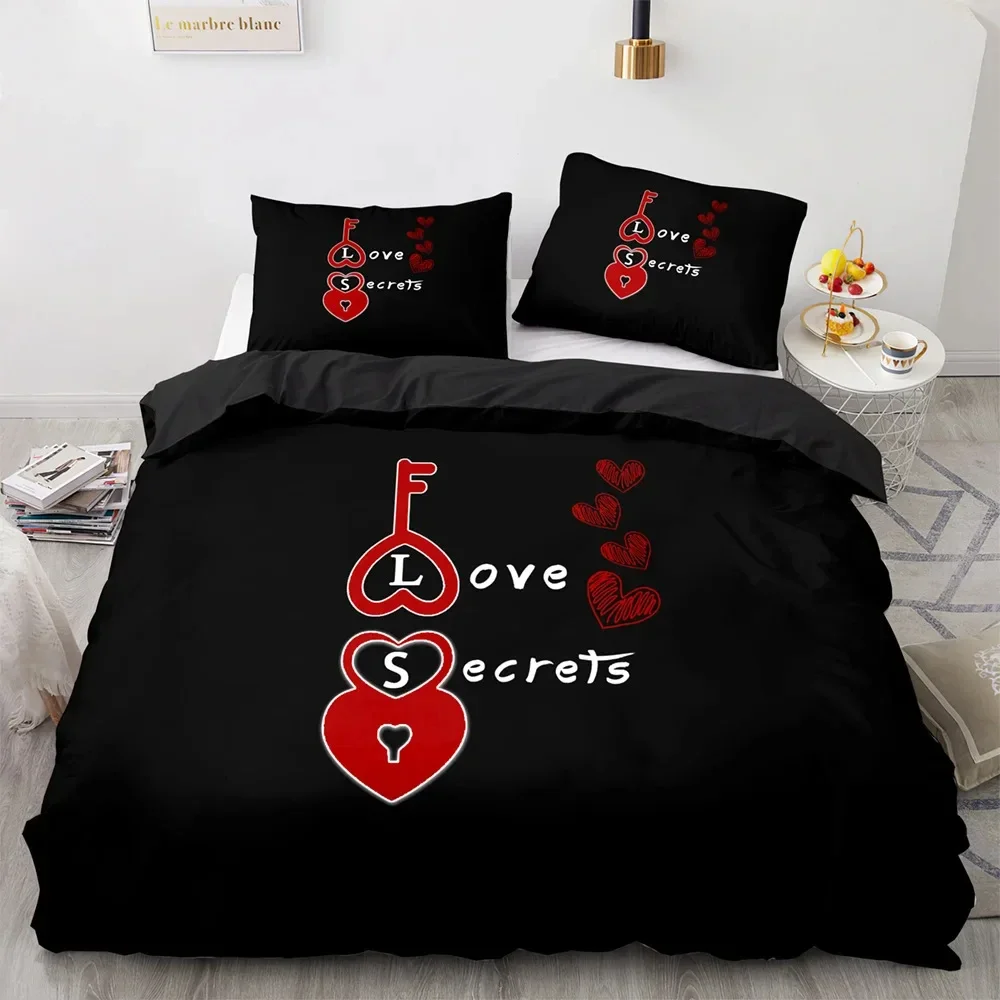 Love Duvet Cover Queen Heart Shaped Bedding Sets White Romance Polyester Comforter Cover for Women Men Boys Girls Teen King Size