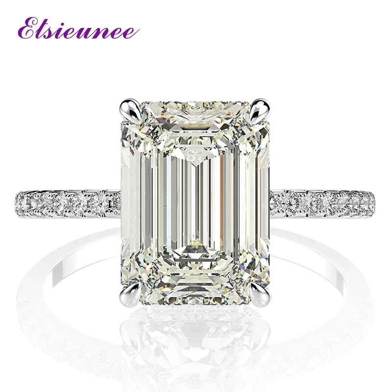 

Classic 100% 925 Sterling Silver 4CT Emerald Cut High Carbon Diamond Proposal Wedding Engagement Ring Female Luxury Fine Jewelry