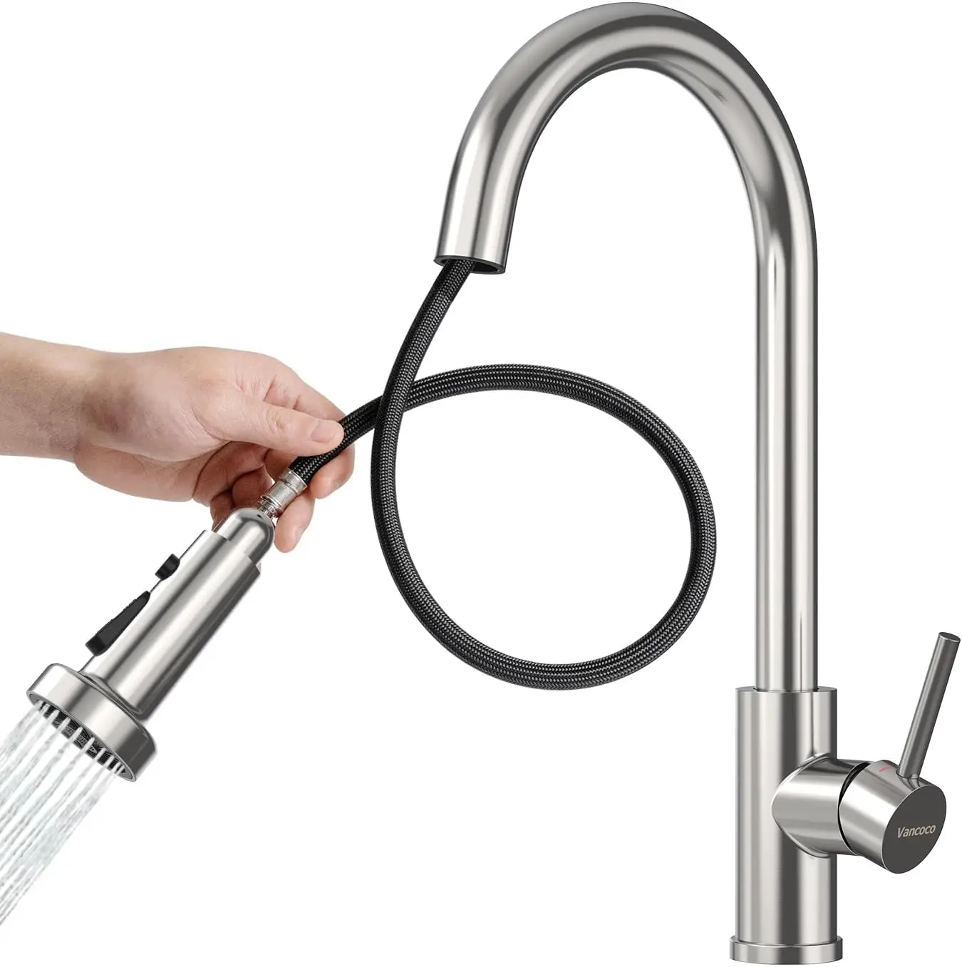 

Kitchen Faucet with Pull Down Sprayer, Modern Stainless Steel Single Handle High Arc Faucets for Sink Bar, Brushed Nicke