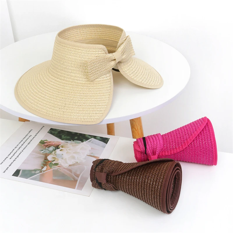Women Summer Visors Hat Hat Stylish and UV-Resistant for Outdoor HikingFoldable Sun Cap Wide Large Brim Beach Straw Hats Chape