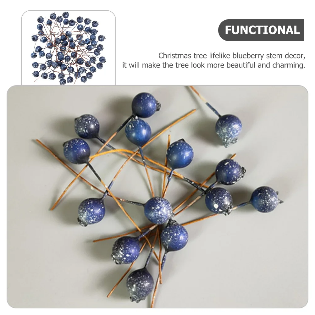 

100Pcs Foam Blueberry Stems Artificial Berry Branches Christmas Tree Decoration DIY Wreath Supplies Lifelike Blueberry Stems