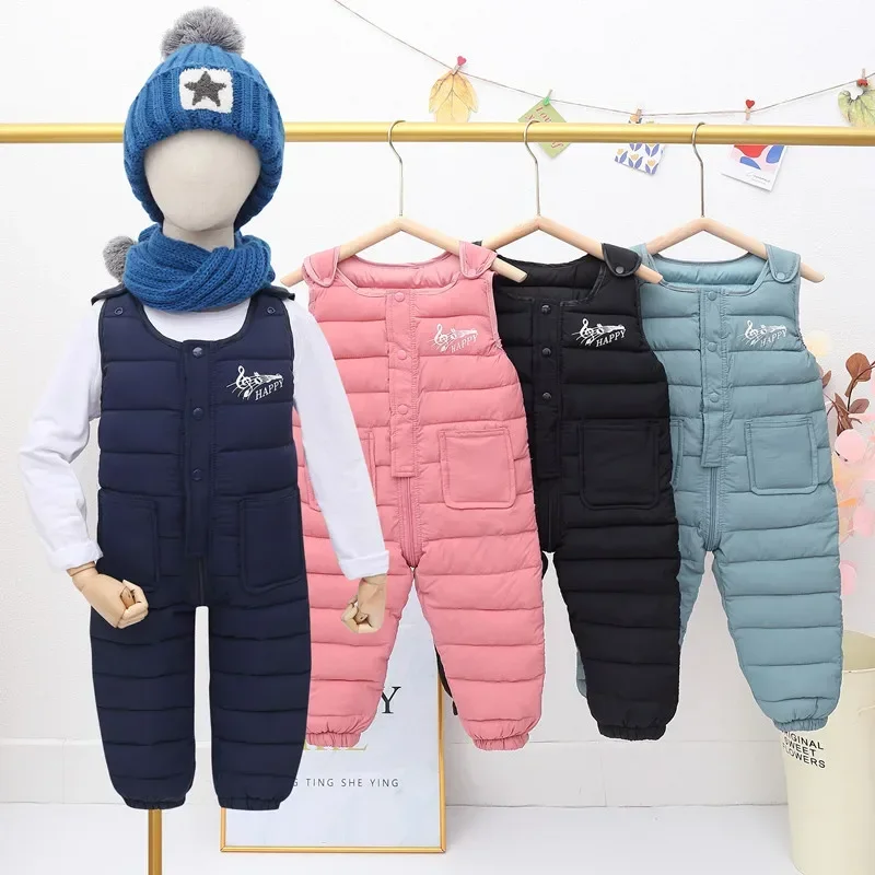 2022 Autumn Boys Overalls Winter Baby Girls Jumpsuits Thick Cotton Children's Trap Pants Windproof Toddler Kids Trousers Clothes