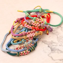 Peach-Blossom Adjustables Braided Bracelet Elegant Lightweight Wristbands Birthday Christmas Gift Ethnic Bracelet Hand Bracelets
