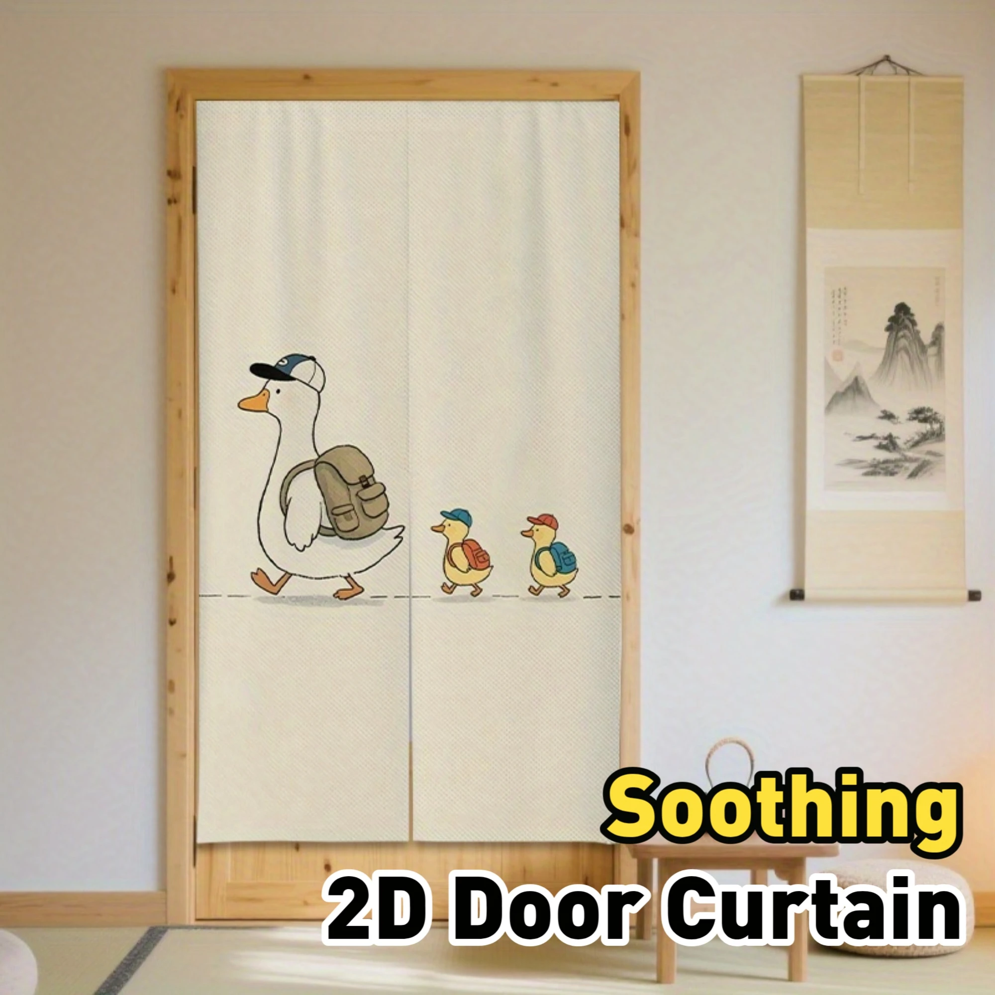 VIKAMA Cute Waddling Duck Room Divider Curtain Japanese Style Half Door Curtain, Noren Curtain for Kitchen Bedroom Entrance,