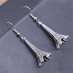 Vintage Antique Silver Color 29x11x11mm 3D Eiffel Tower Charms Dangle Earrings Drop Earrings For Women