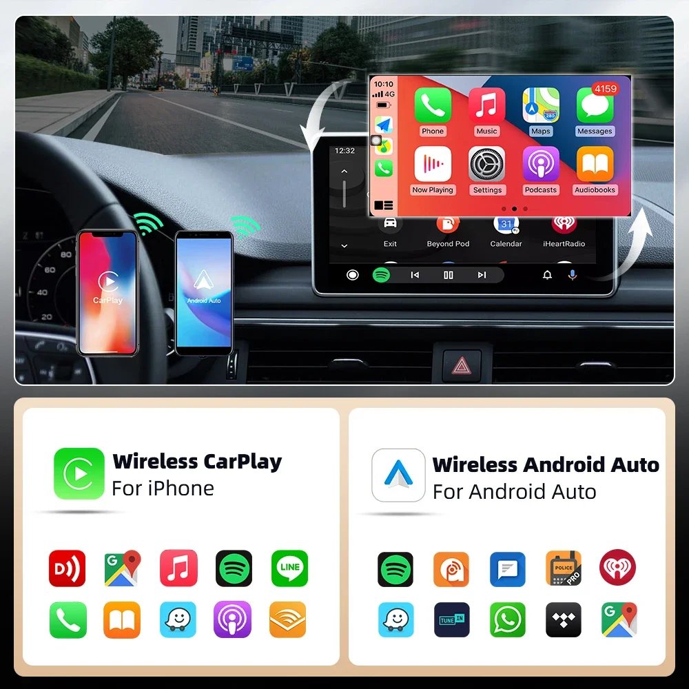 Qzonnect 2025 Adaptador inalámbrico CarPlay Android Auto Ultracompacto 5GHz WiFi Bluetooth 5.0 Control de voz para coche con cable